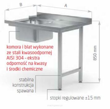 Stół załadowczy do zmywarek ze zlewem na dwóch nogach POL-240-P 