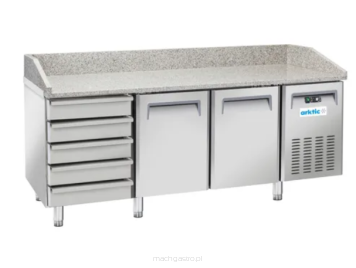 Stół chłodniczy do pizzy 2-drzwiowy z 5 szufladami i blatem granitowym, Arktic, 362L, srebrny, 220-240V/210W, 2025x800x(H)1040mm