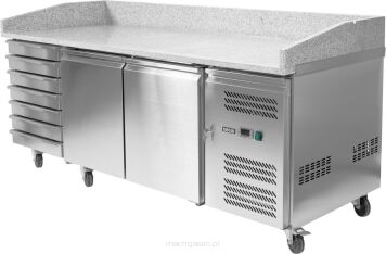 STÓŁ CHŁODNICZY DO PIZZY 580L 2-DRZWIOWY 7 SZUFLAD GRANITOWY BLAT