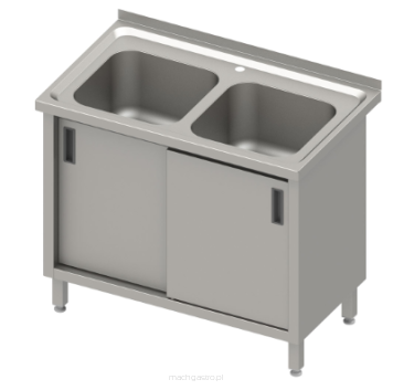 Stół ze zlewem 2-kom. z półką | drzwi suwane | 1000x600x850 mm | blat tłoczony