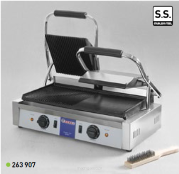 Grill kontaktowy podwójny - jedna str. ryflowana, druga str. gładka 263907
