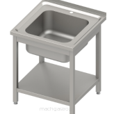 Stół ze zlewem 1-kom. z półką | 600x600x850 mm | spawany | blat tłoczony